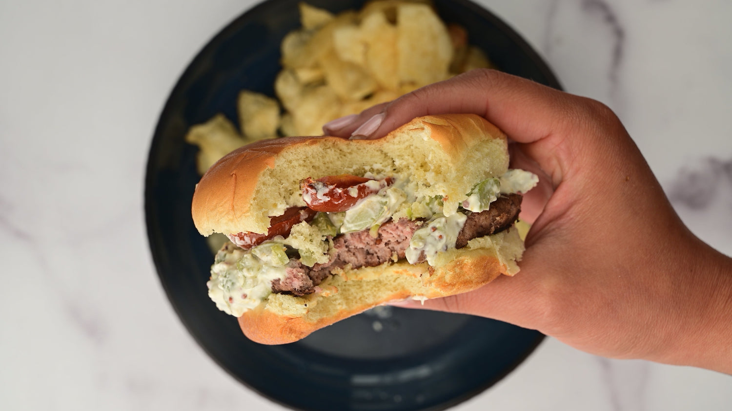 Burger with Creamy Olive Topping