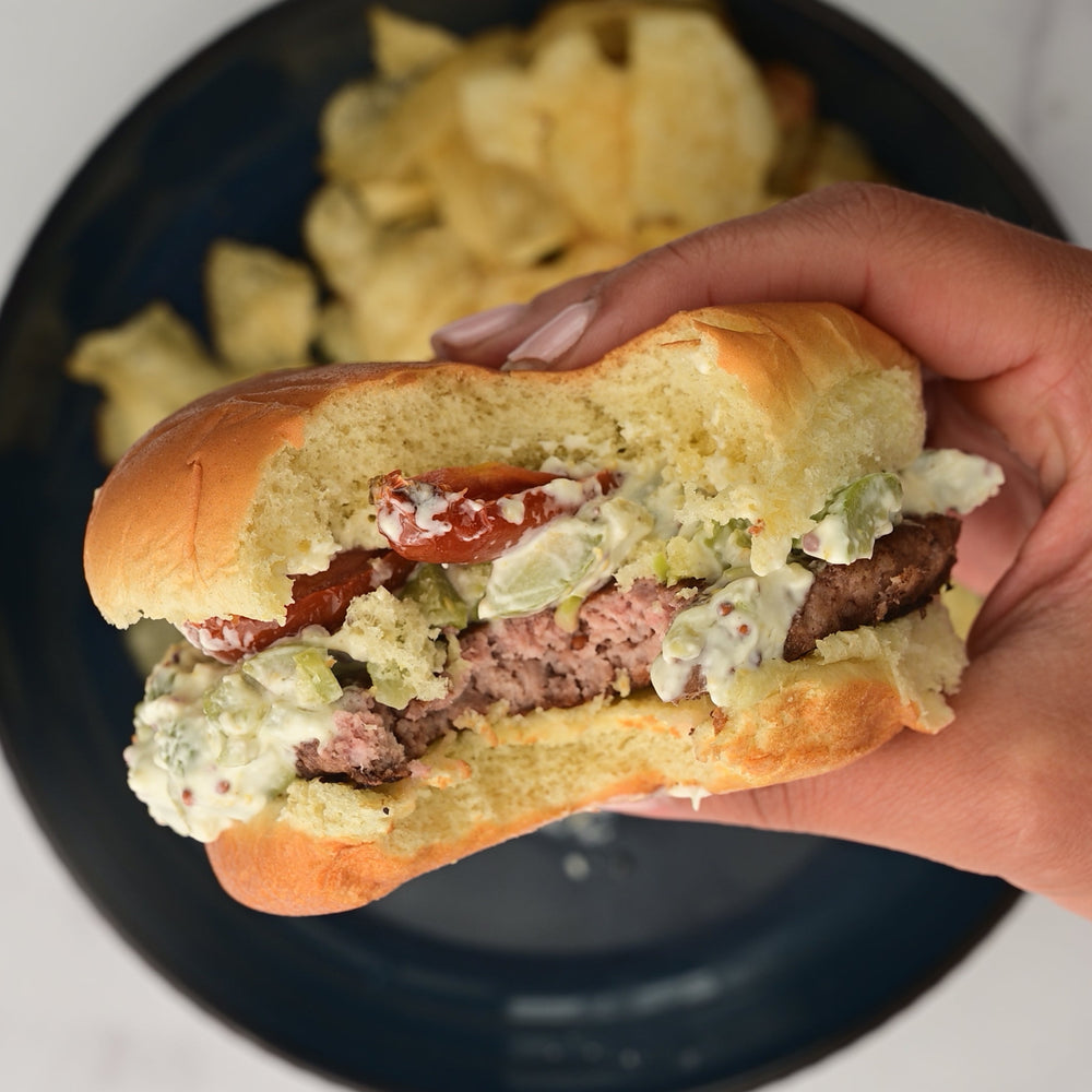 Burger with Creamy Olive Topping