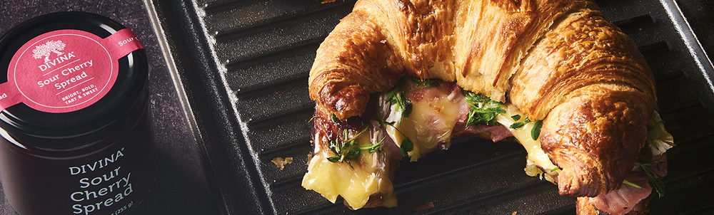 Ham and Brie Croissant Sandwich with Sour Cherry Spread