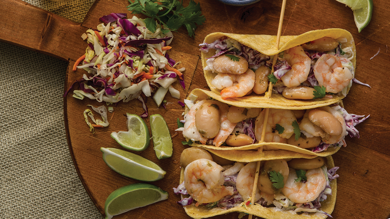 Shrimp & Gigandes Bean Tacos