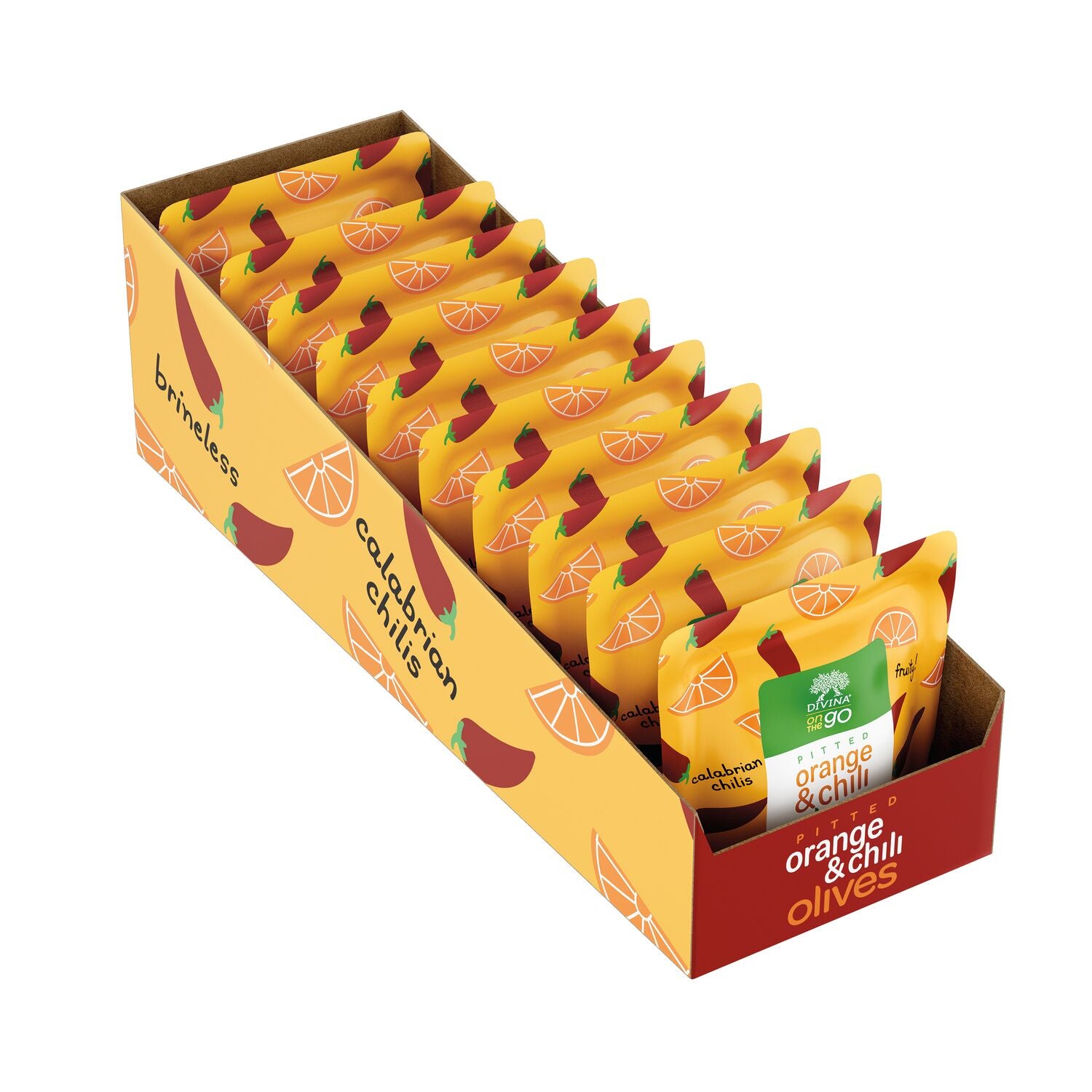 On the Go Pitted Orange & Chili Olives (10 Snack Packs)
